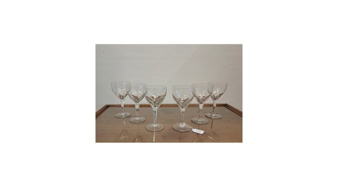 6 wijnglazen kristal, Art Deco, Glasfabriek Leerdam, ca.1930-1950