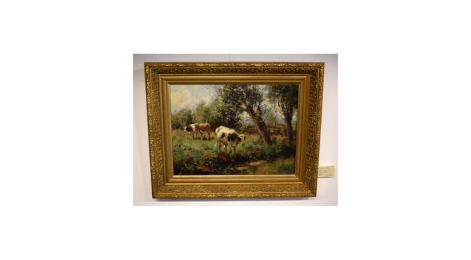 Antiek schilderij, koeien in de wei, C. Verschuur (Cor Bouter), olieverf op doek ca 1930