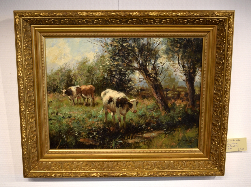 Antiek-schilderij-koeien-in-de-wei-Cor-Bouter-alias-Verschuur-ca-1930-50x40-Het-Wagenwiel-Antiek