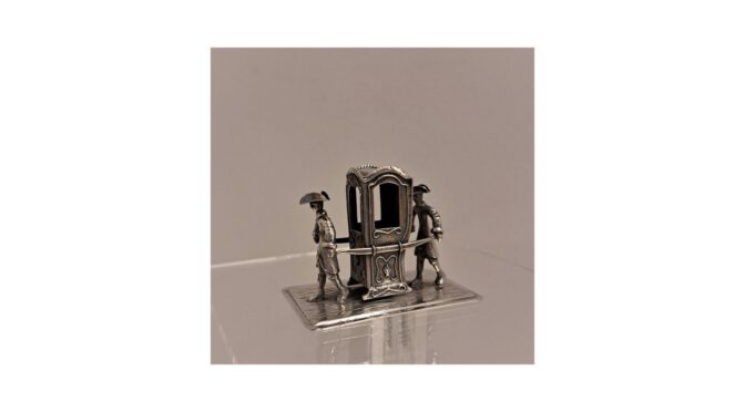 Miniatuur koetsdragers, zilver, Amsterdam, jaar 1976.