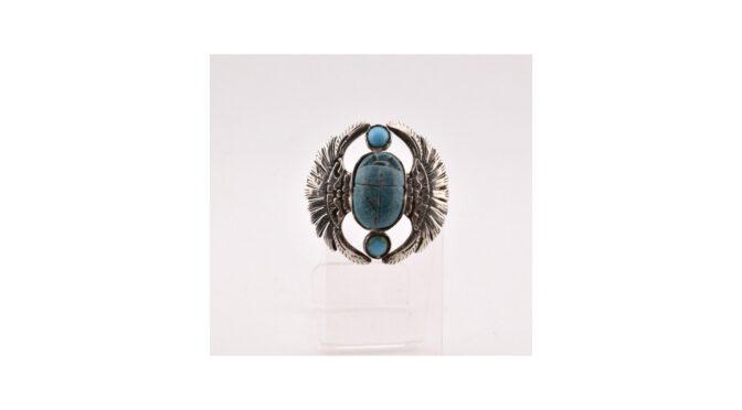 Broche met scarabee, zilver en turquoise, Egypte.