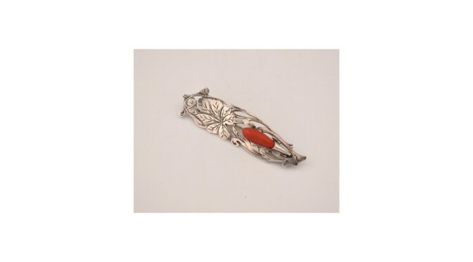 Broche-zilver-met-bloedkoraal-Art-Nouveau-HS1258-Het-Wagenwiel-Antiek-1a