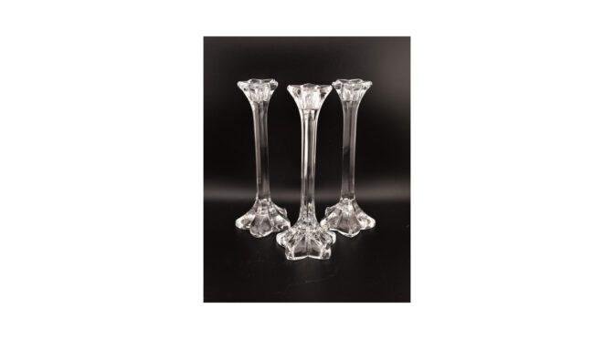 Set van 3 kandelaars, kristal, Val St. Lambert, België, 17cm (HGL350) - Het Wagenwiel Antiek (1a)