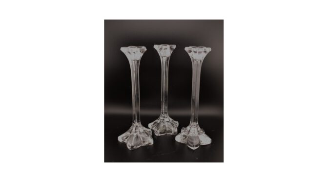 Set van 3 kandelaars, kristal, Val St.Lambert, België, 20cm (HGL351) - Het Wagenwiel Antiek (1a)