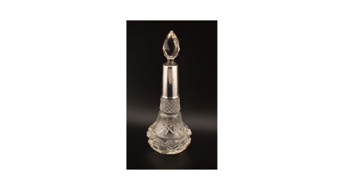 Antiek parfumflesje, kristal met zilver, Engeland, ca.1900 (HZG1397) - Het Wagenwiel Antiek (1a)