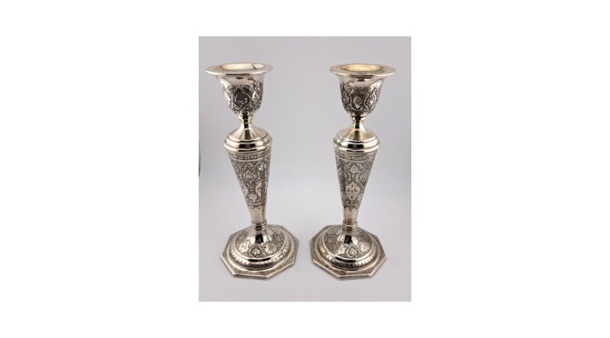 Antieke set kandelaars, zilver, Perzië – ca 1900