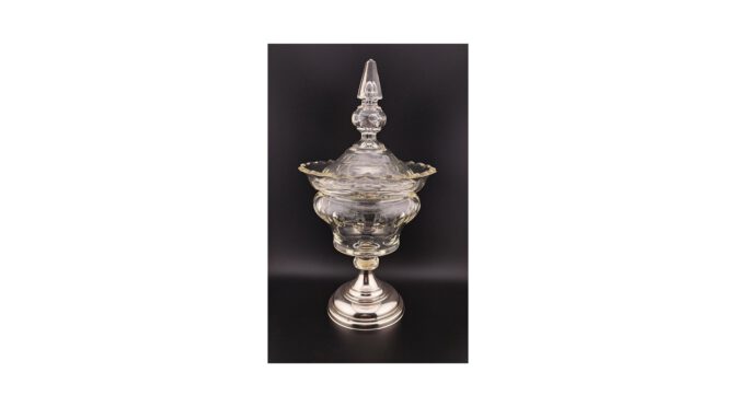 Antieke gembercoupe, kristal en zilver, Hollands, ca.1880-1900.