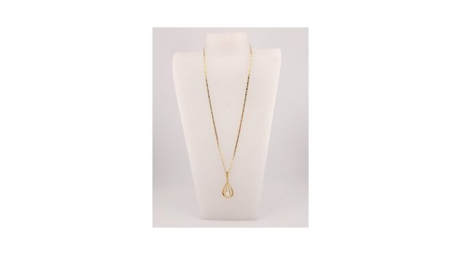 Ketting en hanger met parel, 14k goud (HS1469) - Het Wagenwiel Antiek (1a)