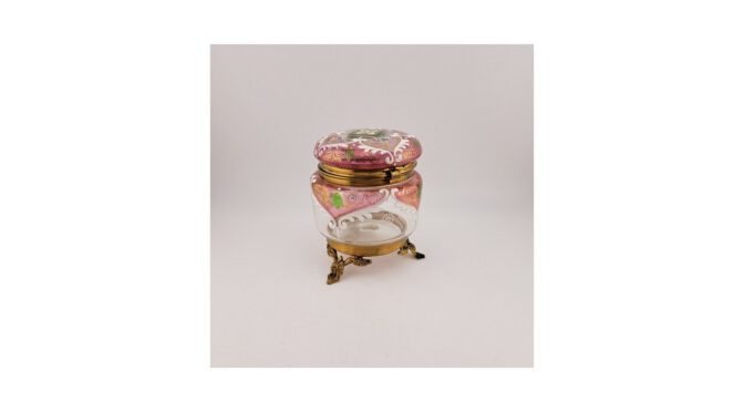 Antieke dekseldoos, glas geëmailleerd, Frankrijk, ca.1900 (HGL445) - Het Wagenwiel Antiel (1a)
