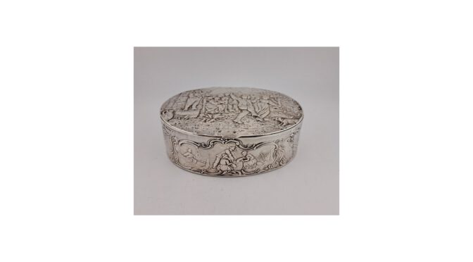Antieke dekseldoos, zilver, Hollands met Engelse importkeuren, 19e eeuw (HW115) - Het Wagenwiel Antiek (1a)