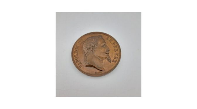 Antieke medaille, brons , Napoleon III, Empereur, Animaux reproducteur, jaar 1867.