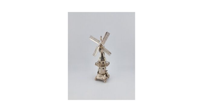 Antieke miniatuur molen, zilver, Hollands, jaar 1910 (HW110) - Het Wagenwiel Antiek (1a)