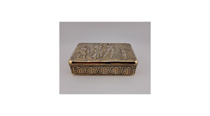 Antieke tabaksdoos, zilver verguld, Huwelijksdecor, mt; Berthold Muller, Engeland, ca.1900 (HW116) - Het Wagenwiel Antiek (1a)