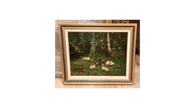 Constant Artz (1870 – 1951), eenden bij een sloot, olieverf op paneel, 62 x 52cm
