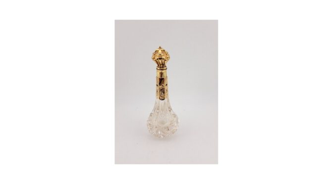 Antiek parfumflesje kristal met 14k gouden dop, Hollands, ca.1880 (HZG1500) - Het Wagenwiel Antiek (1a)
