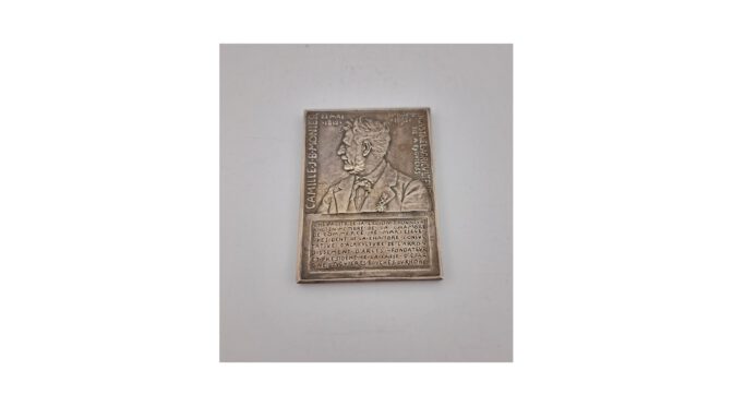 Antieke medaille, brons verzilverd, Camille Monier monument Eyquieres, jaar 1896 (HDIV1199.06) - Het Wagenwiel Antiek (3a)