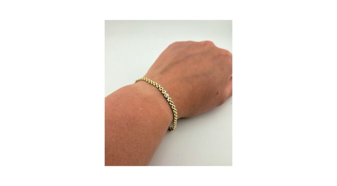 Armband, 14k goud met zirkonia, 20e eeuw (HPR127.04) - Het Wagenwiel Antiek (1a)