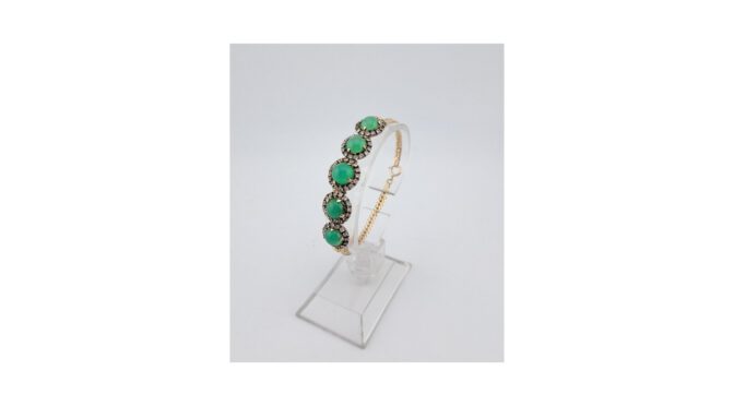 Armband, 9k met jade en zirkonia, Italië (HS1426) - Het Wagenwiel Antiek (1a)