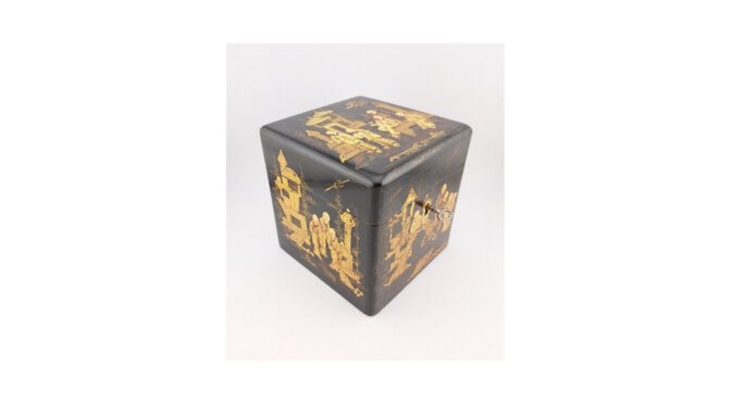Antieke tea caddy, lakwerk, chinoiserie, Engeland, 19e eeuw (HDIV1246) - Het Wagenwiel Antiek (5a)