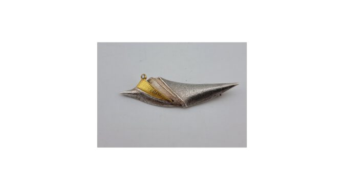 Broche design, 18k goud met 0,06ct diamant en sterling zilver (HS1512) - Het Wagenwiel Antiek (1a)