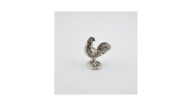 Miniatuur haan, zilver, 20e eeuw.