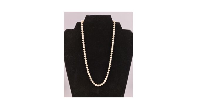 Parelketting met 14k gouden slot en diamantjes (HS1504) - Het Wagenwiel Antiek (1a)