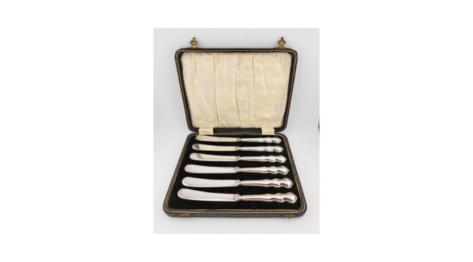 6 antieke botermesjes, zilver, mt; H. Fisher & Co., Sheffield, jaar 1902 (HZG1523) - Het Wagenwiel Antiek (2a)