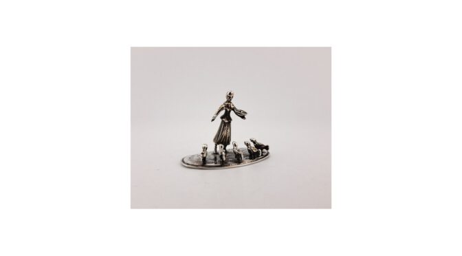 Kippen voeren, miniatuur, zilver, mt; van Niekerk, Schoonhoven, ca.1970.