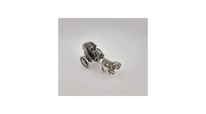 Paard en wagen, miniatuur zilver, 20e eeuw.