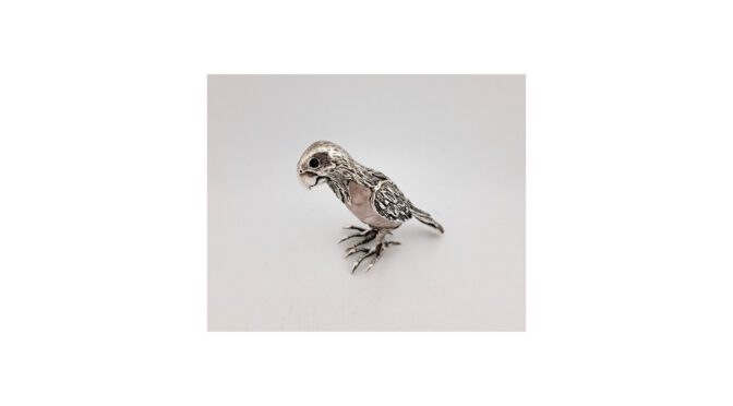 Papegaai, zilver en kwarts, Signorini, Italië, 20e eeuw.