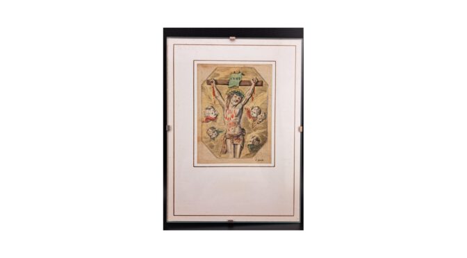 Antiek devotieprentje, Cornelis Galle, Antwerpen, 1576-1650, Ingekleurde ets.
