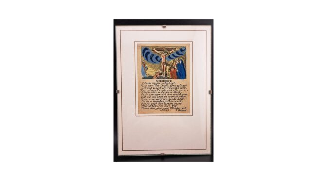 Antiek devotieprentje, F. Huberti, België, 1630-1687, Ingekleurde ets.