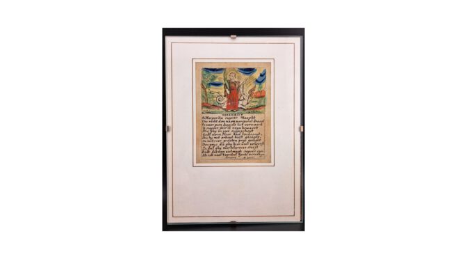 Antiek devotieprentje, Michiel Bunel, België, 1670 – 1739, Ingekleurde ets.