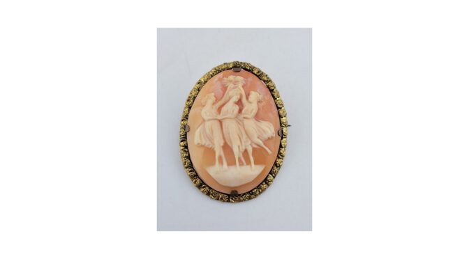 Antieke broche cameé, verguld zilver, ca.1900 (HS884) - Het Wagenwiel Antiek (1a)