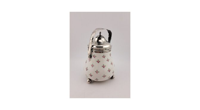 Antieke luciferdoos, porselein met zilver, eind 19e eeuw (HA871) - Het Wagenwiel Antiek (2a)