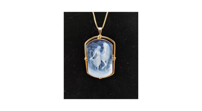 Hanger - Broche, 14k goud met cameé, Jugendstil (HS1633) - Het Wagenwiel Antiek (3a)