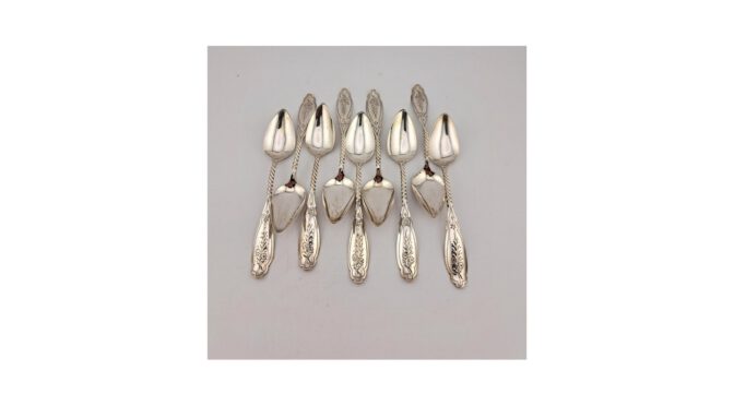 Set van 9 antieke zilveren lepeltjes, P.C. Burghoorn, Schoonhoven, 1882-1920 (HZG1565) - Het Wagenwiel Antiek (3a)