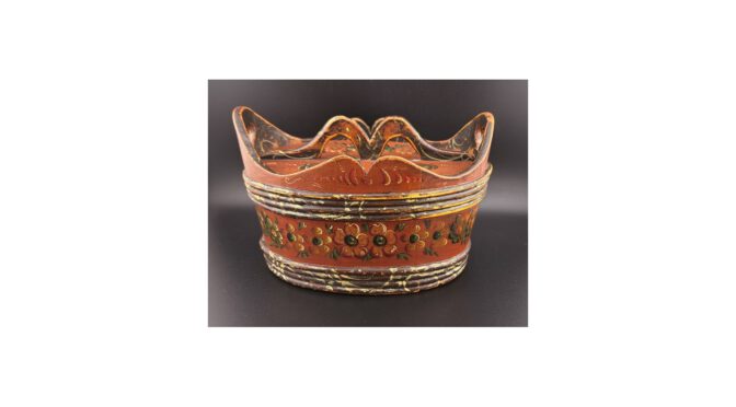 Antieke tabaksdoos butte dekseldoos, volkskunst, IJSselmeer 1860 - 1880 (3a)