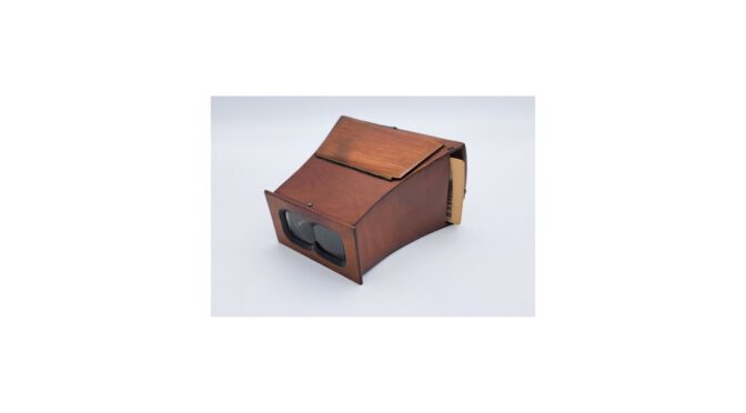 Antieke stereokijker, mahonie, merkloos, 19e eeuw.