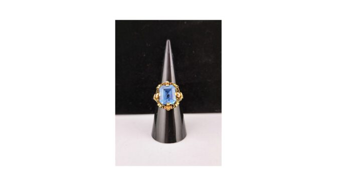 Ring 14k goud met synthetische aquamarijn (HS1677) - Het Wagenwiel Antiek (1a)