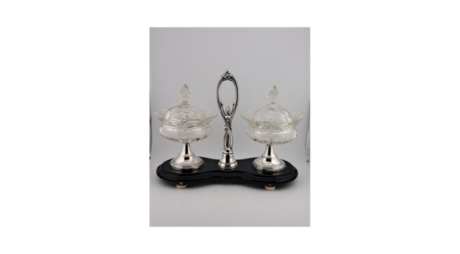 Antiek zuurstel, kristal met zilver, Hollands, ca.1870-1890 (HGL485) - Het Wagenwiel Antiek (1a)