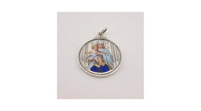 Antieke Thaler Medaillon, Maria met Jezus, Emaille, Hongarije, ca.1920 (HZG1595.03) - Het Wagenwiel Antiek (1a)