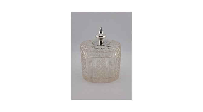 Antieke tea caddy, kristal met zilver, Willem Baksteen, Rotterdam, ca.1875.