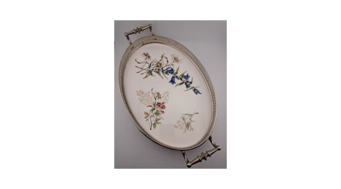 Antiek dienblad, gentiaan, Jugendstil, ca.1900 (HA1002.01) - Het Wagenwiel Antiek (1a)