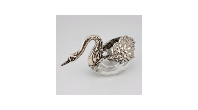 Peper & zoutbakje, kristal met zilver, 20e eeuw (HZG1704) - Het Wagenwiel Antiek (1a)