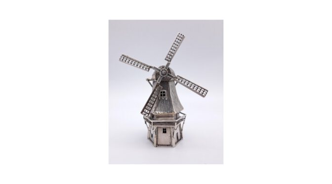 Miniatuur zilver, stellingmolen, 20e eeuw.