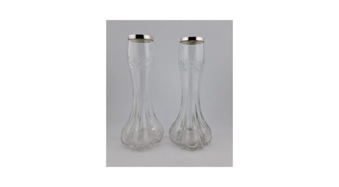 Antieke bloemenvaasjes, kristal met zilver, Charles May, Birmingham, 1909 (HGL502) - Het Wagenwiel Antiek (1a)