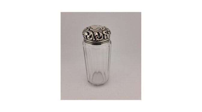 Antieke speldenkoker, kristal met zilver, Londen, ca.1900 (HZG1733) - Het Wagenwiel Antiek (1a)