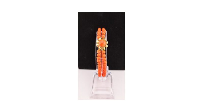Armband, bloedkoraal met 14k gouden slot (HS1180) - Het Wagenwiel Antiek (1a)