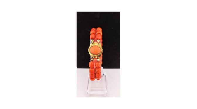 Armband, bloedkoraal met 14k gouden slot (HS1516) - Het Wagenwiel Antiek (1a)